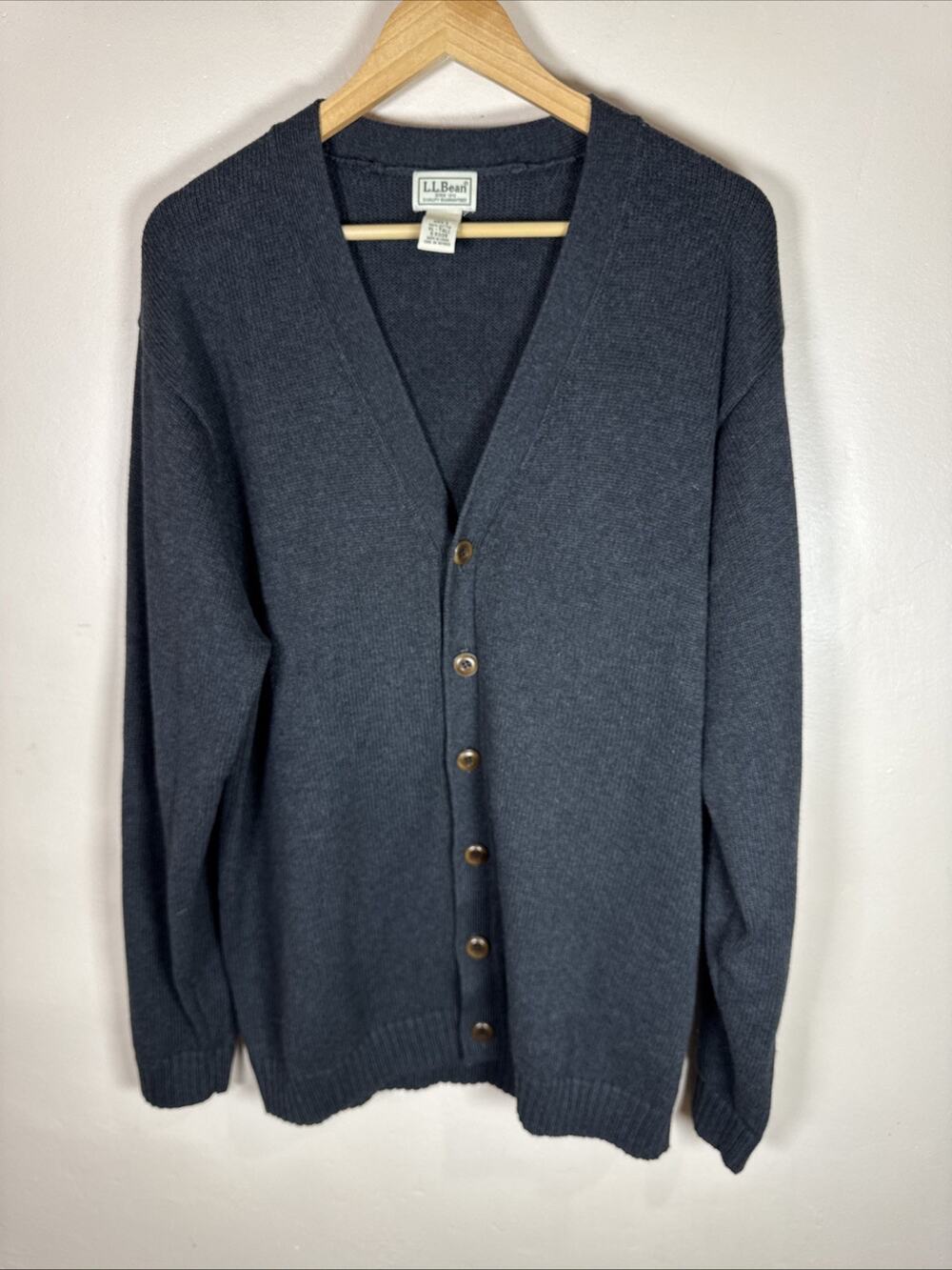 L.L. Bean Men’s Cardigan Sweater XL Tall Gray Knit Button Front Classic Preppy